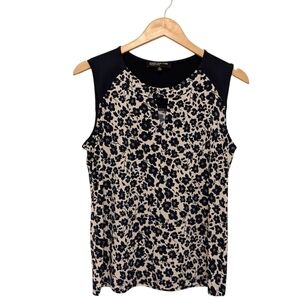 JONES NEW YORK Keyhole Black White Sleeveless Crepe Shell Top Medium